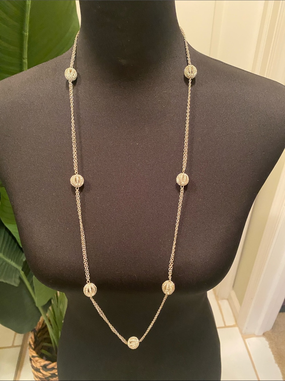 Ralph Lauren Long Gold Beaded Station Necklace